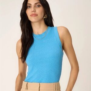 Project Social T Fitted Sleeveless Blue Ribbed Top